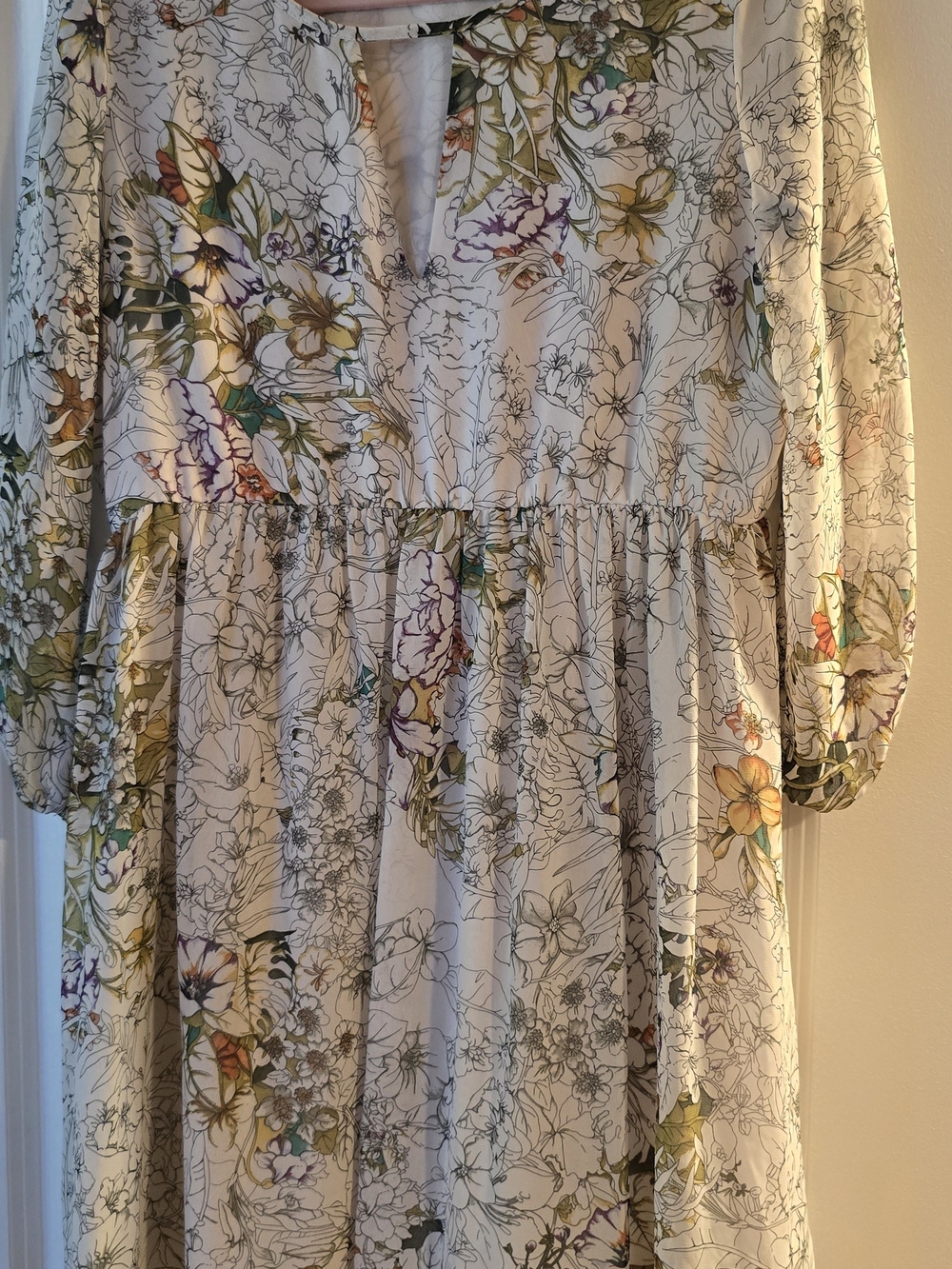 Zara Floral Long Sleeve Baby Doll Dress - Floral Key Hole Accents